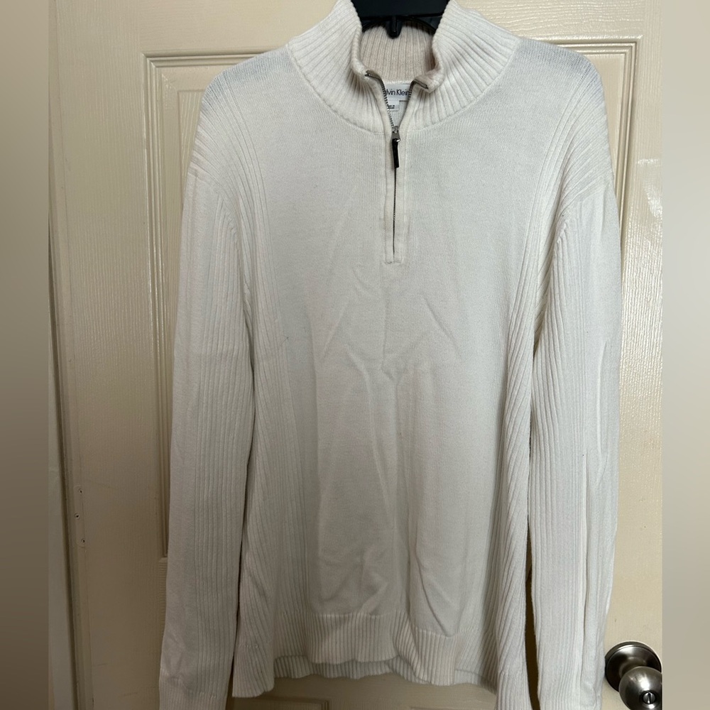Calvin Klein Men's Cream Zip-Neck Knit Sweater